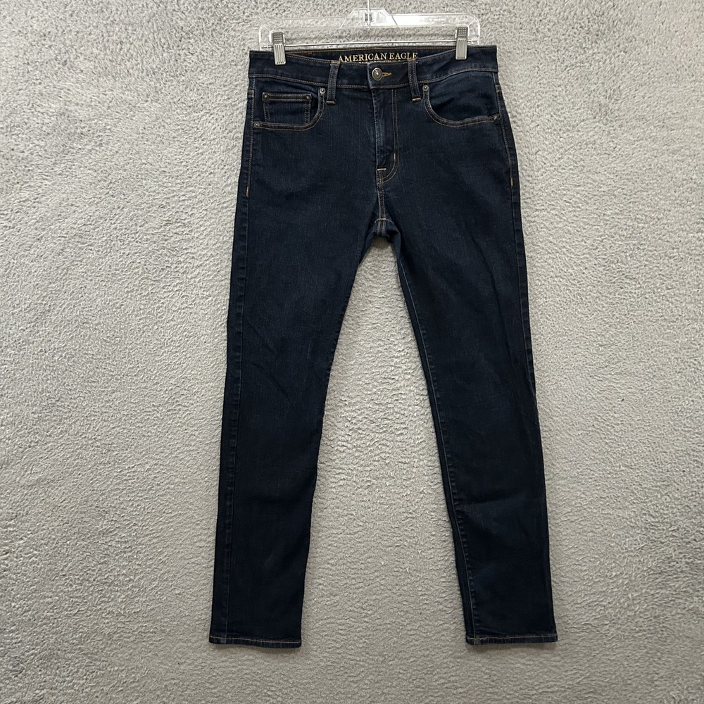 American‎ Eagle Jeans Mens 32x34 (32x31) Blue Denim Slim Straight Dark Wash Flex